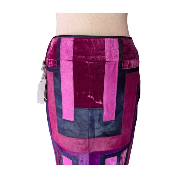 TOM FORD Patchwork Suede Velvet Midi Skirt Purple Geometric Made in Italy SZ 38 - Picture 9 of 12